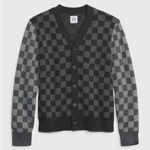 GAP Boy’s Black and Gray Checkered Cardigan Size 6-7